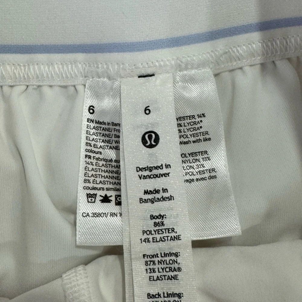 Lululemon Women Court Rival Long HR White Skirt‎ Size 6